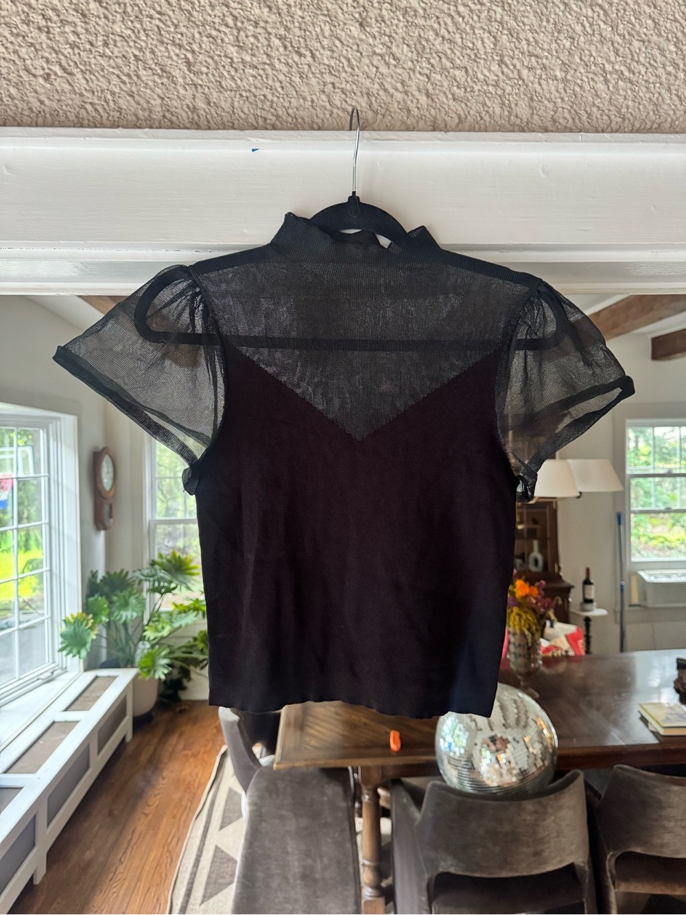 Zara Black Sheer Puff-Sleeve Camisole Layered Top